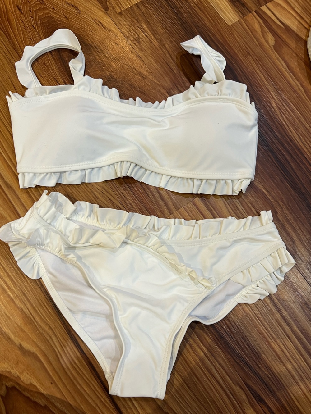 Amazon White Ruffle Bandeau Bikini Set